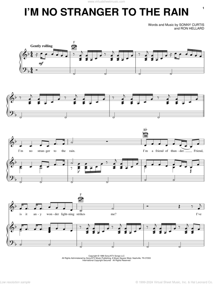 I'm No Stranger To The Rain sheet music for voice, piano or guitar by Keith Whitley, Ron Hellard and Sonny Curtis, intermediate skill level