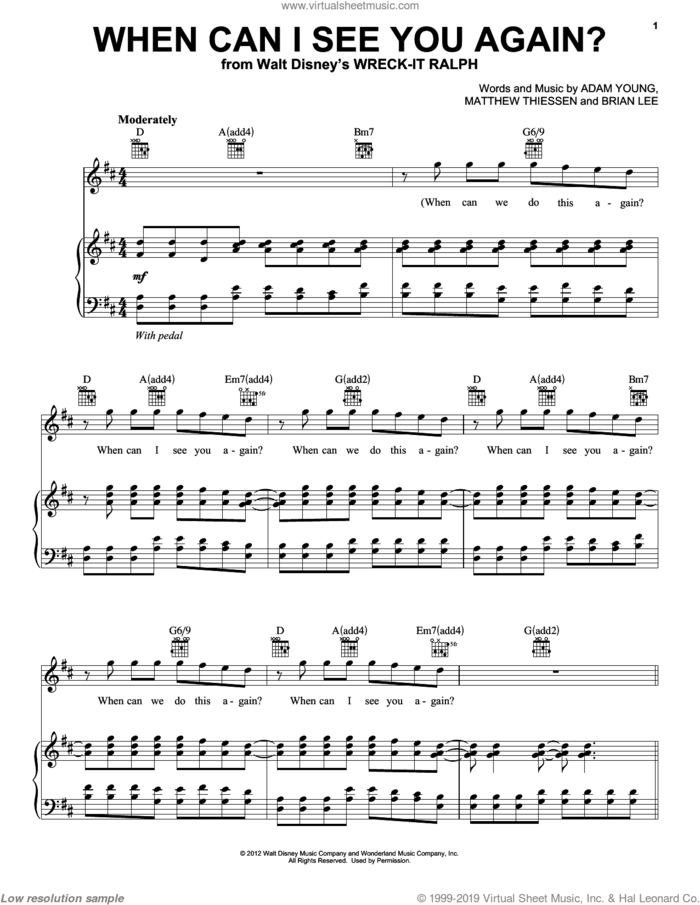 When Can I See You Again? sheet music for voice, piano or guitar by Henry Jackman, intermediate skill level
