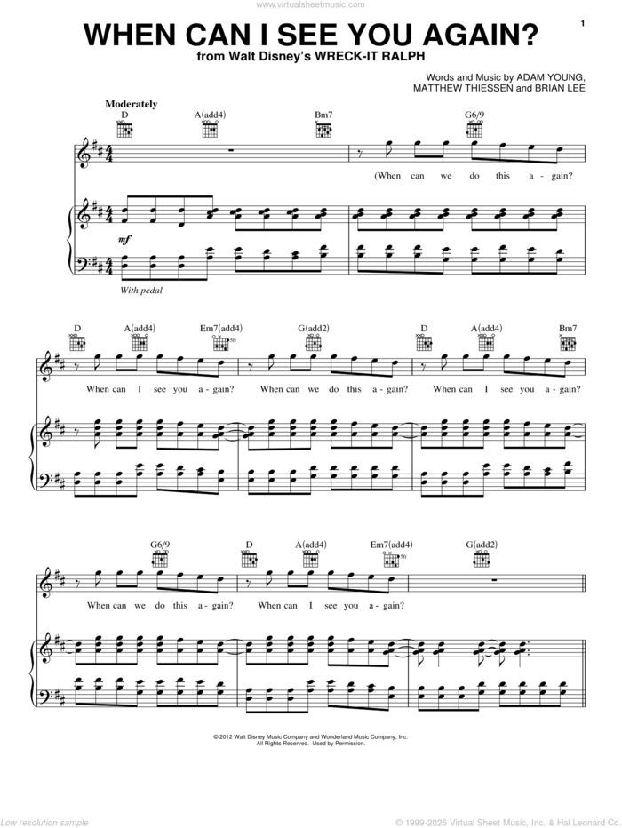 When Can I See You Again? sheet music for voice, piano or guitar by Henry Jackman, intermediate skill level