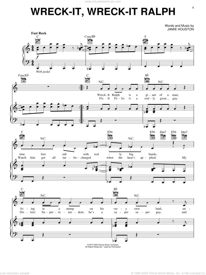 Wreck-It, Wreck-It Ralph sheet music for voice, piano or guitar by Henry Jackman, Buckner & Garcia and Jamie Houston, intermediate skill level