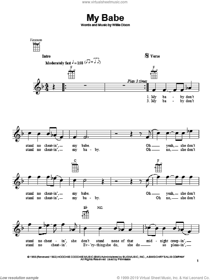 My Babe sheet music for ukulele by Little Walter and Willie Dixon, intermediate skill level