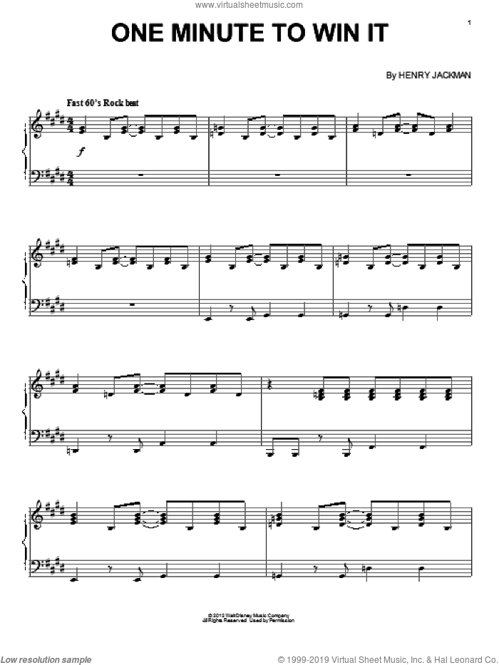One Minute To Win It sheet music for piano solo by Henry Jackman and Wreck-It Ralph (Movie), intermediate skill level