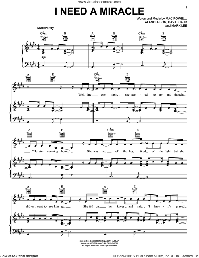 I Need A Miracle sheet music for voice, piano or guitar by Third Day, intermediate skill level