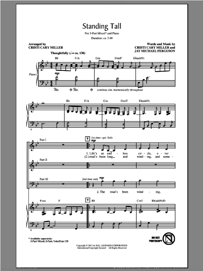 Standing Tall sheet music for choir (3-Part Mixed) by Cristi Cary Miller, intermediate skill level