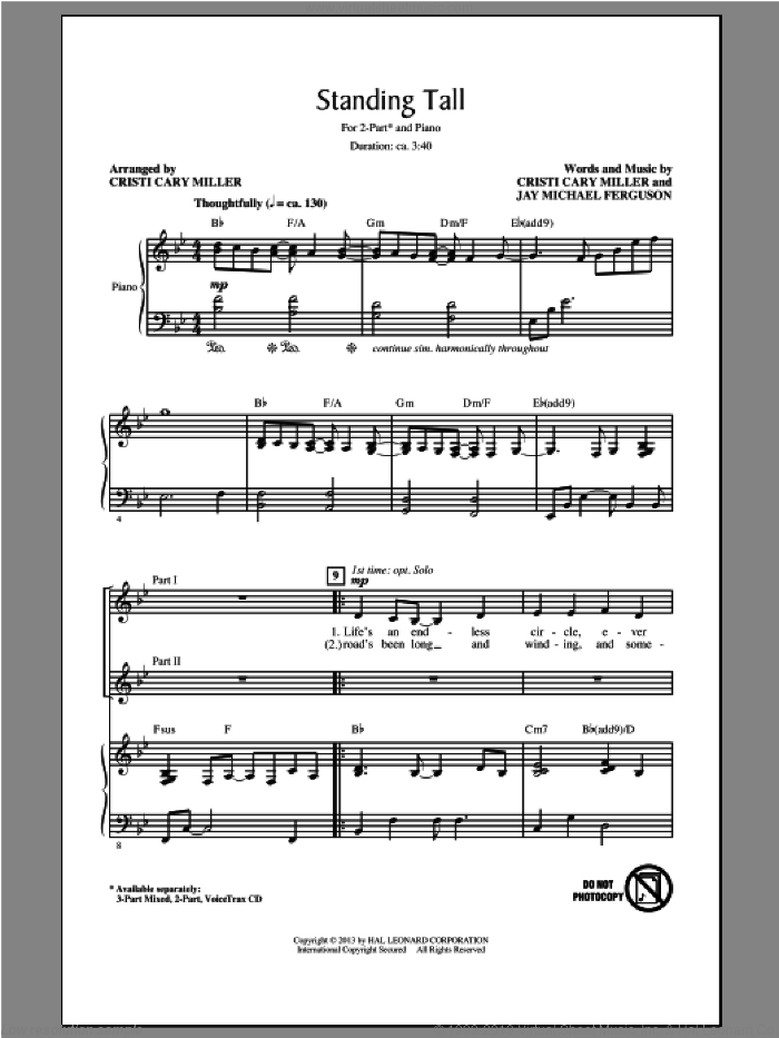 Standing Tall sheet music for choir (2-Part) by Cristi Cary Miller, intermediate duet