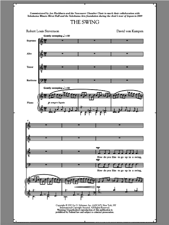The Swing sheet music for choir (SATB: soprano, alto, tenor, bass) by David Von Kampen and Jon Washburn, intermediate skill level