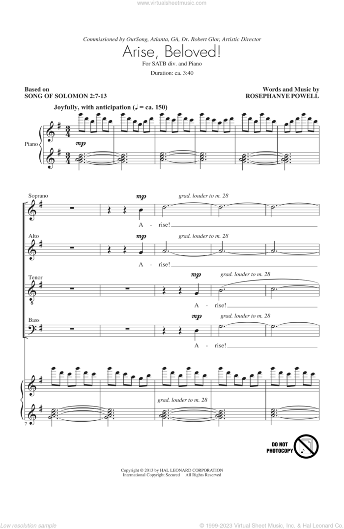 Arise, Beloved! sheet music for choir (SATB: soprano, alto, tenor, bass) by Rosephanye Powell, intermediate skill level
