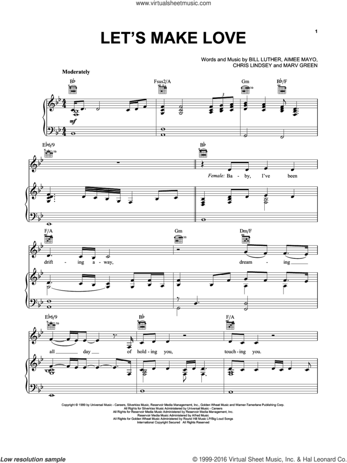 Let's Make Love sheet music for voice, piano or guitar by Faith Hill with Tim McGraw, Faith Hill, Tim McGraw, Aimee Mayo, Bill Luther and Chris Lindsey, intermediate skill level