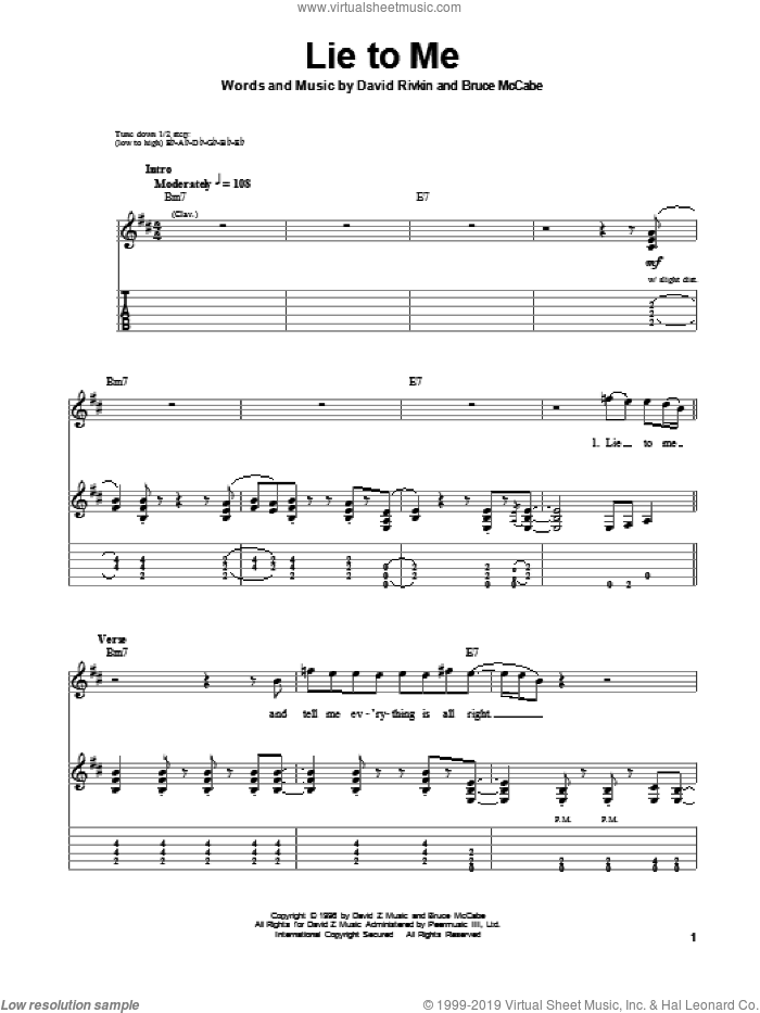 Lie To Me sheet music for guitar (tablature, play-along) by Jonny Lang, Bruce McCabe and David Rivkin, intermediate skill level