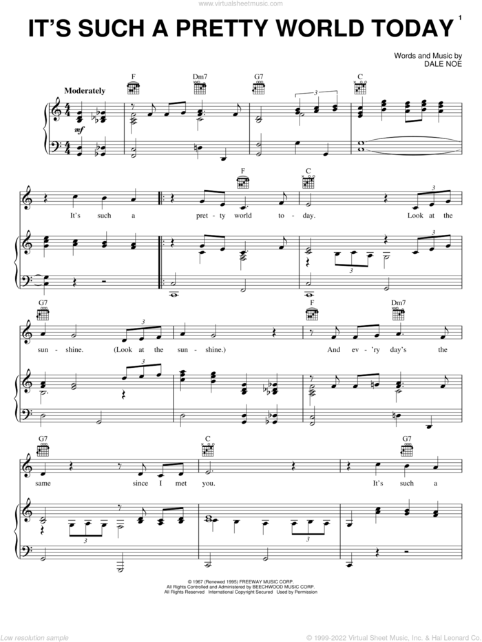 It's Such A Pretty World Today sheet music for voice, piano or guitar by Wynn Stewart and Dale Noe, intermediate skill level