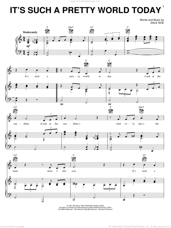 It's Such A Pretty World Today sheet music for voice, piano or guitar by Wynn Stewart and Dale Noe, intermediate skill level