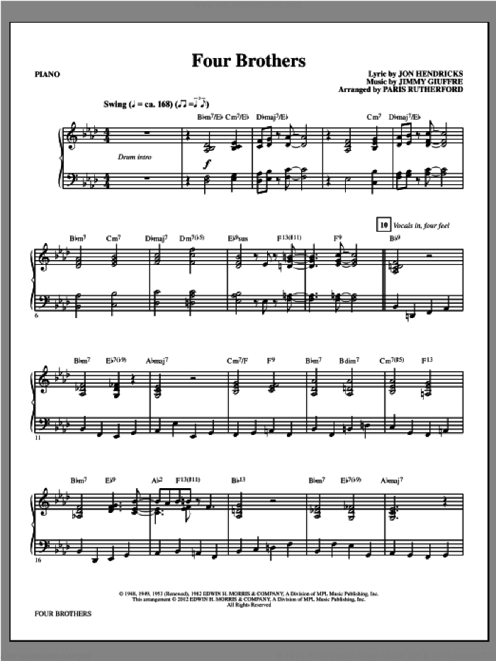 Four Brothers (complete set of parts) sheet music for orchestra/band (Rhythm Parts) by Paris Rutherford, intermediate skill level