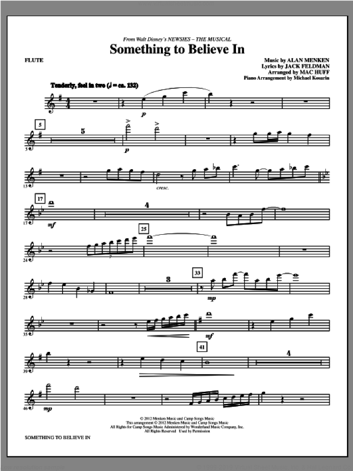 Something To Believe In (from Newsies) (complete set of parts) sheet music for orchestra/band by Alan Menken, Jack Feldman, Mac Huff and Newsies (Musical), intermediate skill level
