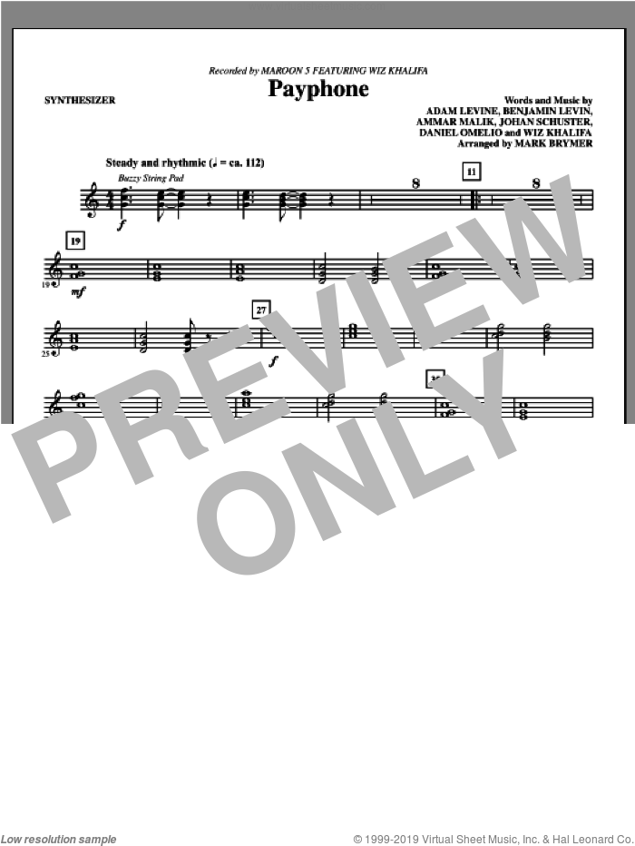 Payphone (complete set of parts) sheet music for orchestra/band by Mark Brymer and Maroon 5, intermediate skill level