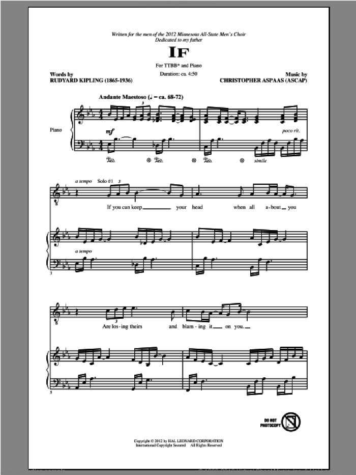 If sheet music for choir (TTBB: tenor, bass) by Christopher Aspaas, intermediate skill level
