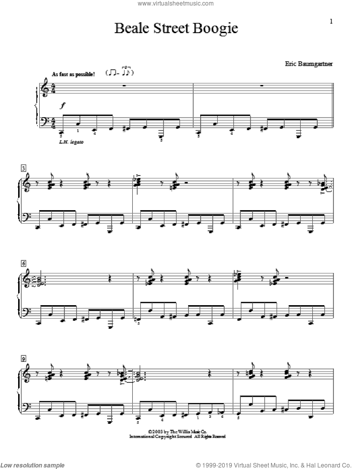 Beale Street Boogie sheet music for piano solo (elementary) by Eric Baumgartner, beginner piano (elementary)