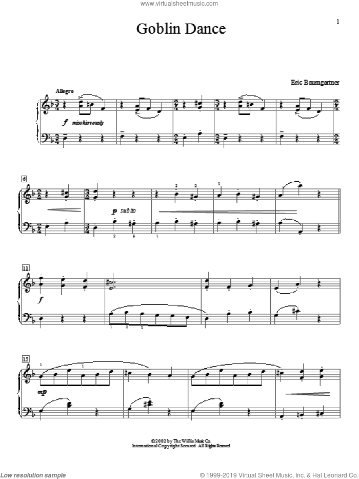 Goblin Dance sheet music for piano solo (elementary) by Eric Baumgartner, beginner piano (elementary)