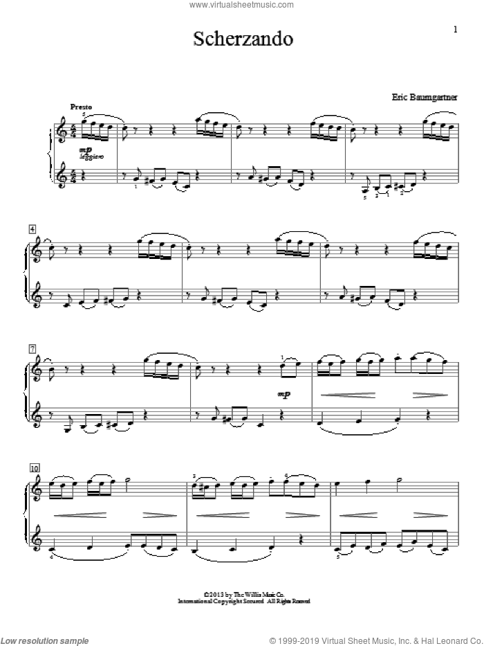 Scherzando sheet music for piano solo (elementary) by Eric Baumgartner, beginner piano (elementary)
