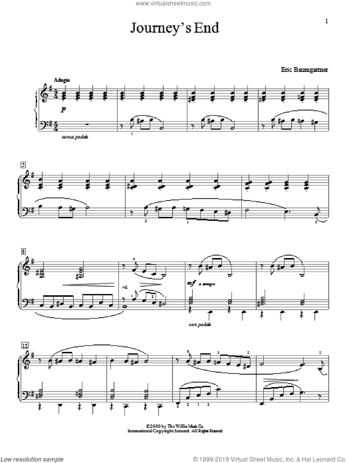 Journey's End sheet music for piano solo (elementary) by Eric Baumgartner, beginner piano (elementary)