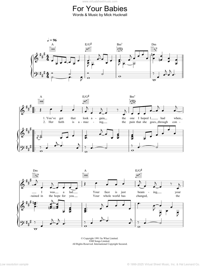 For Your Babies sheet music for voice, piano or guitar by Simply Red and Mick Hucknall, intermediate skill level