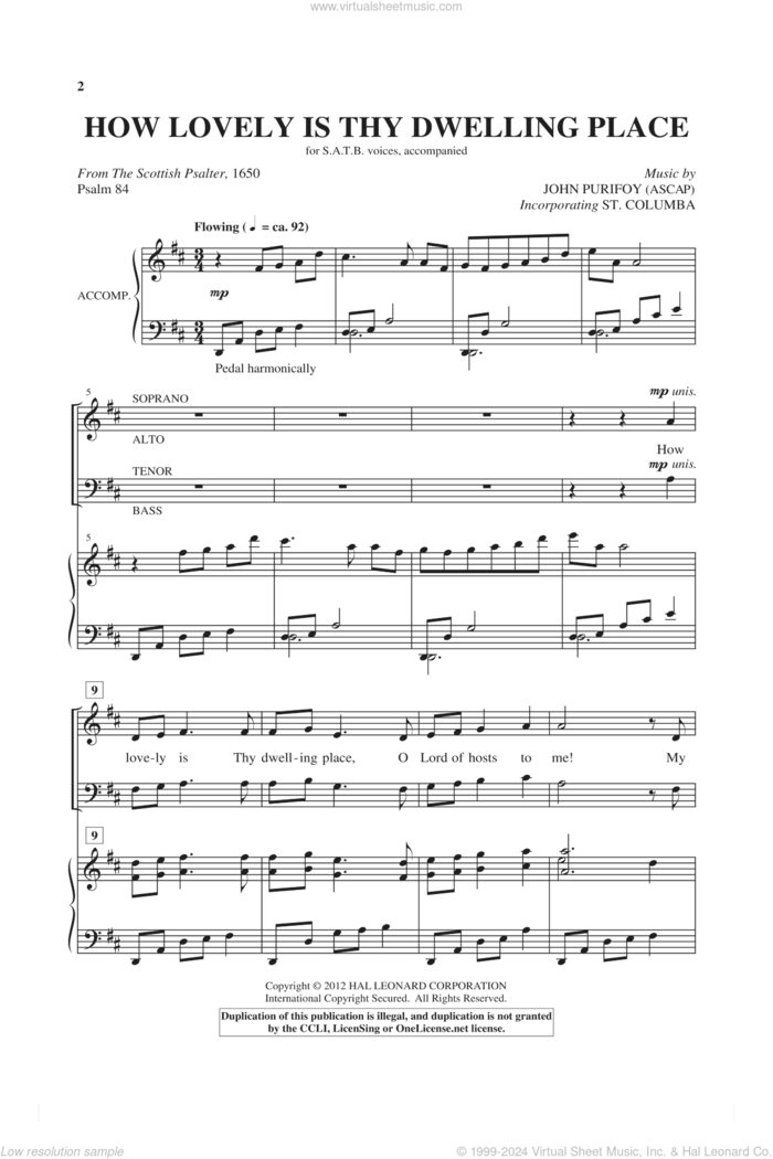 How Lovely Is Thy Dwelling Place sheet music for choir (SATB: soprano, alto, tenor, bass) by John Purifoy and Scottish Psalter, intermediate skill level