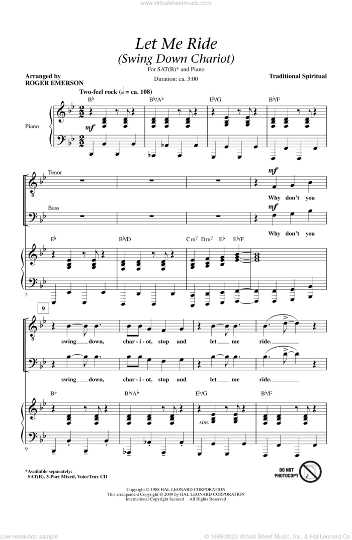 Let Me Ride (Swing Down Chariot) sheet music for choir (SATB: soprano, alto, tenor, bass) by Roger Emerson, intermediate skill level
