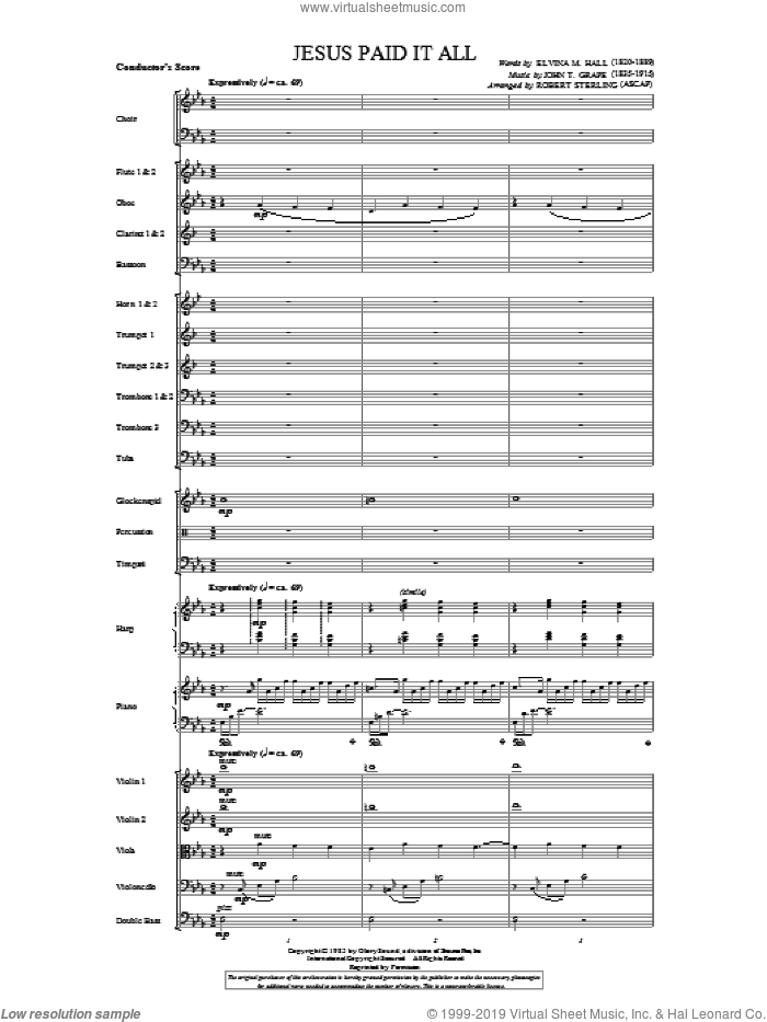 Jesus Paid It All (complete set of parts) sheet music for orchestra/band by Robert Sterling, intermediate skill level