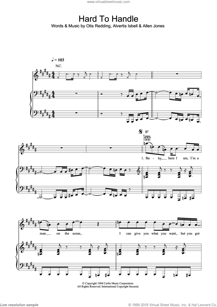 Hard To Handle sheet music for voice, piano or guitar by The Black Crowes, Allen Jones, Alvertis Isbell and Otis Redding, intermediate skill level