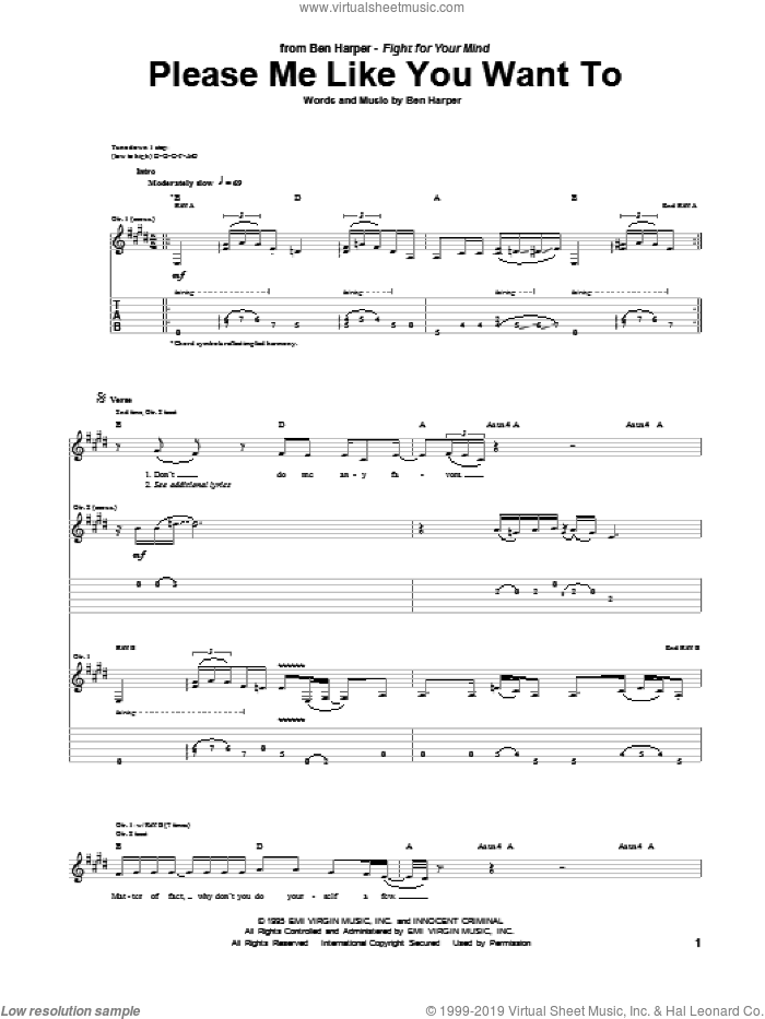 Please Me Like You Want To sheet music for guitar (tablature) by Ben Harper, intermediate skill level
