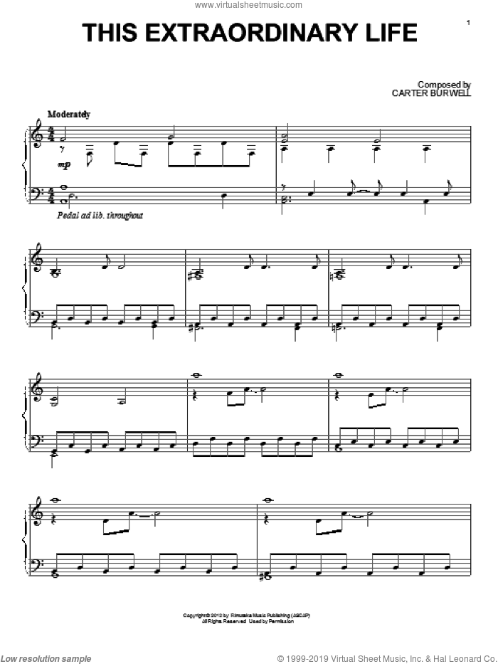 This Extraordinary Life sheet music for piano solo by Carter Burwell and Twilight: Breaking Dawn Part 2 (Movie), intermediate skill level