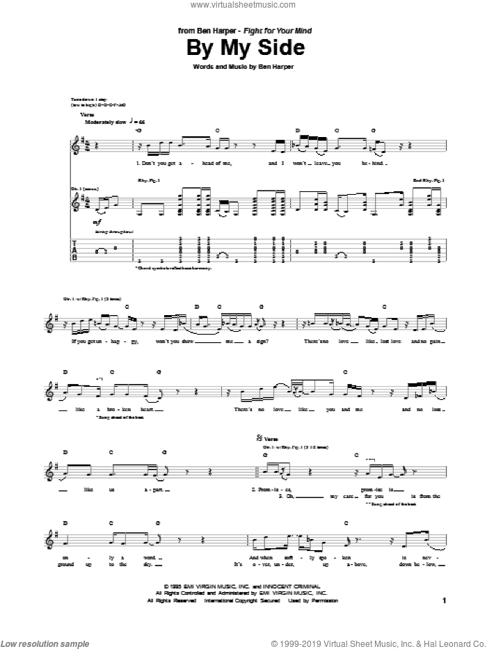By My Side sheet music for guitar (tablature) by Ben Harper, intermediate skill level