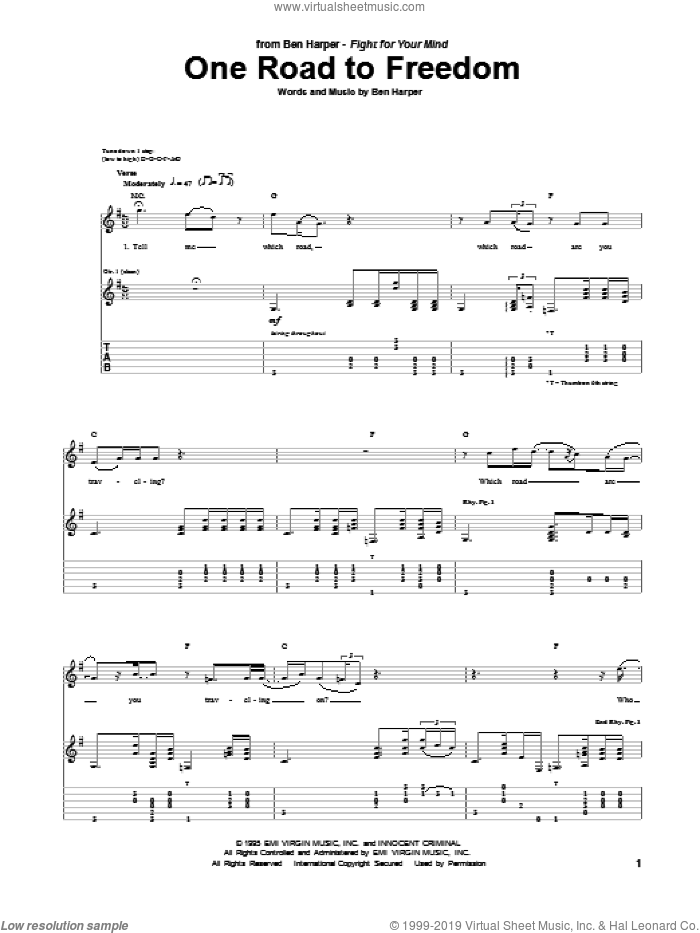 One Road To Freedom sheet music for guitar (tablature) by Ben Harper, intermediate skill level