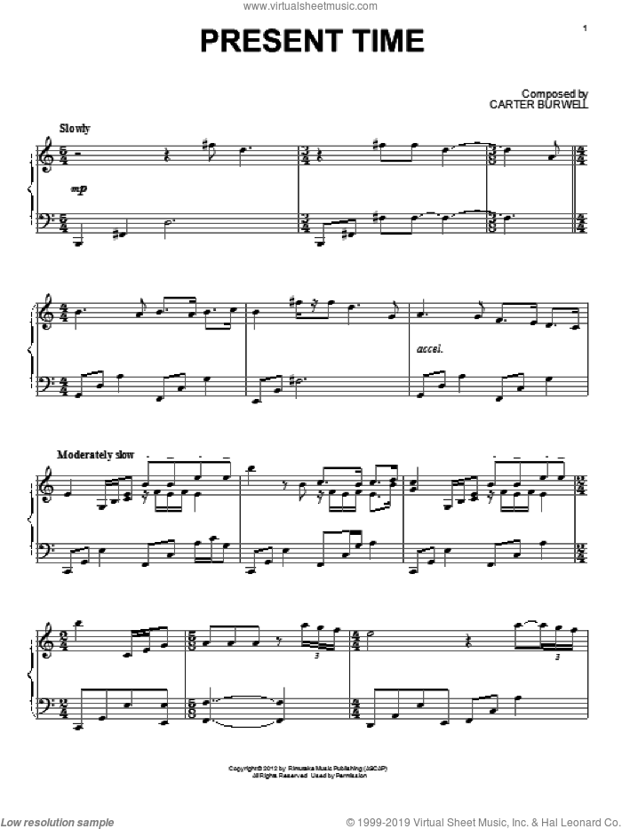 Present Time sheet music for piano solo by Carter Burwell and Twilight: Breaking Dawn Part 2 (Movie), intermediate skill level