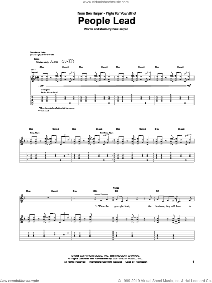 People Lead sheet music for guitar (tablature) by Ben Harper, intermediate skill level