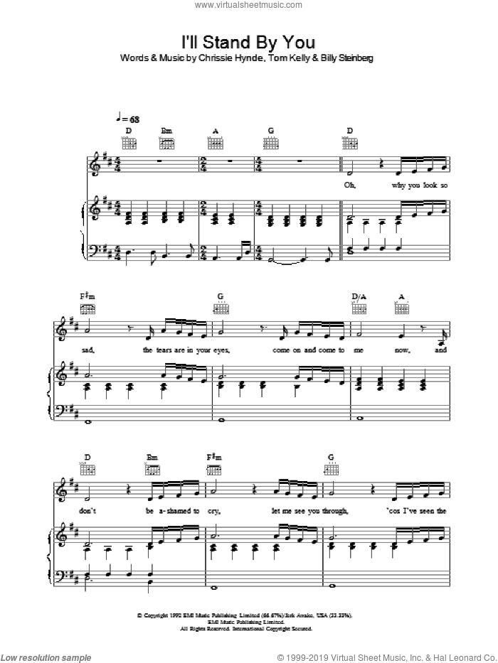 I'll Stand By You sheet music for voice, piano or guitar by The Pretenders, Miscellaneous, Billy Steinberg, Chrissie Hynde and Tom Kelly, intermediate skill level