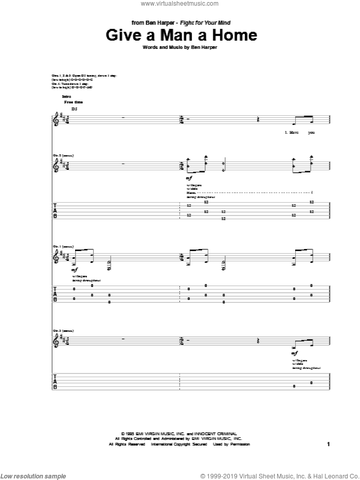 Give A Man A Home sheet music for guitar (tablature) by Ben Harper, intermediate skill level