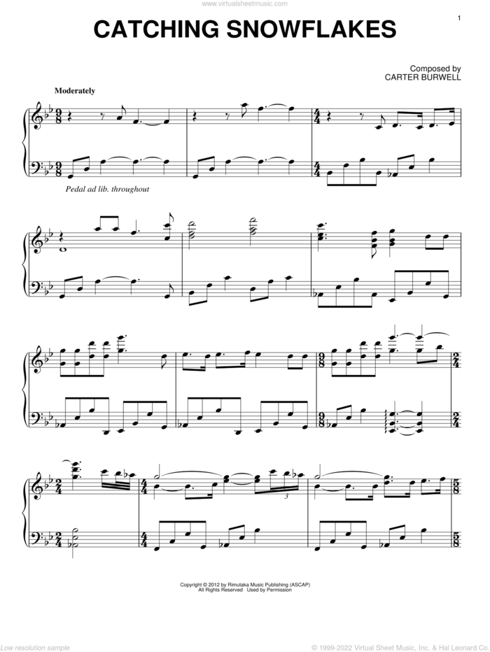 Catching Snowflakes sheet music for piano solo by Carter Burwell and Twilight: Breaking Dawn Part 2 (Movie), intermediate skill level
