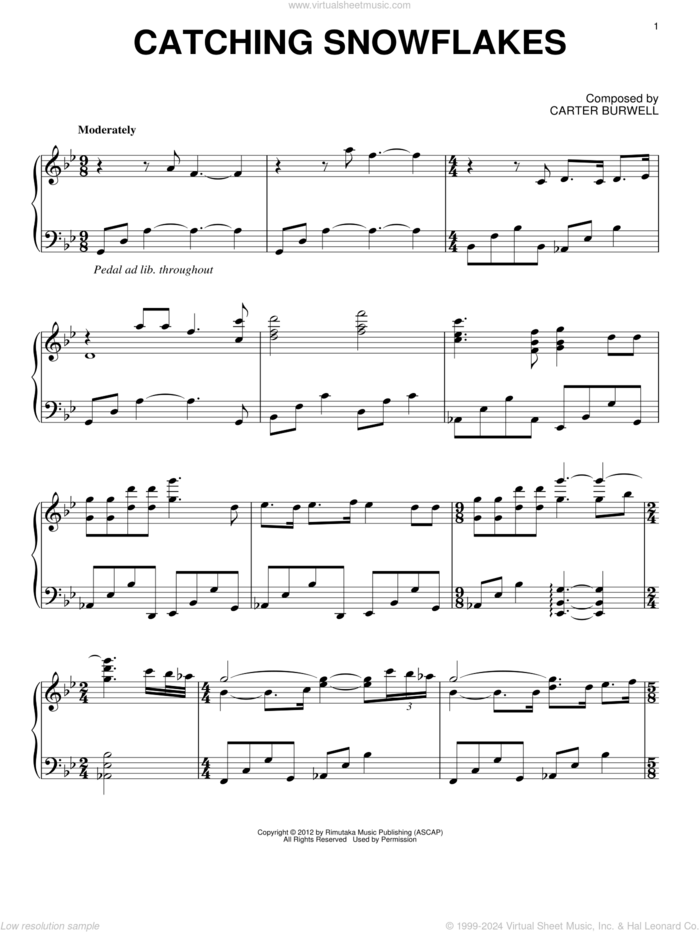 Catching Snowflakes sheet music for piano solo by Carter Burwell and Twilight: Breaking Dawn Part 2 (Movie), intermediate skill level