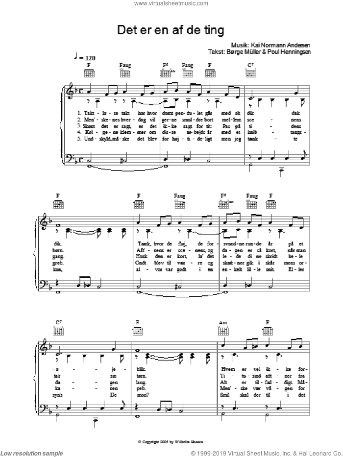 Det Er En Af De Ting sheet music for voice, piano or guitar by Kai Normann Andersen, Borge Muller and Poul Henningsen, intermediate skill level