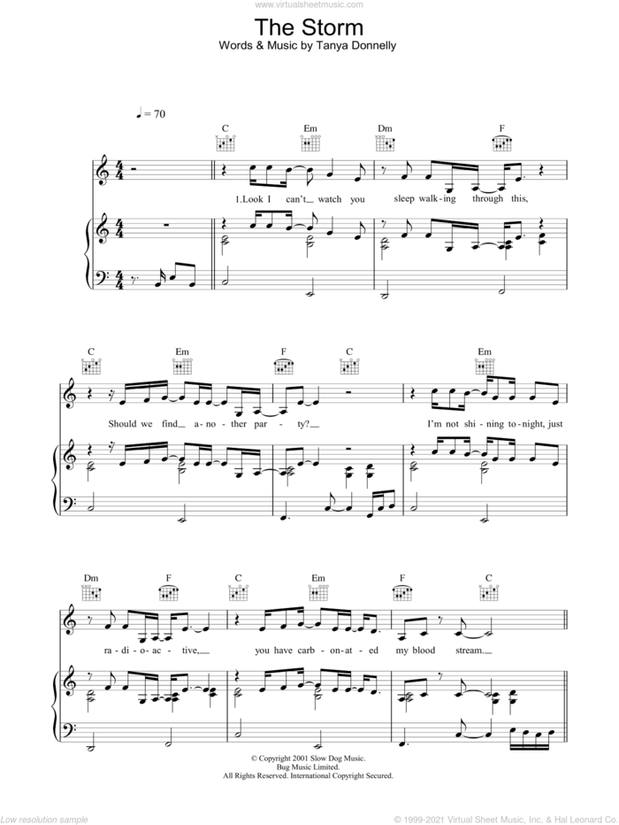 The Storm sheet music for voice, piano or guitar by Tanya Donelly, intermediate skill level