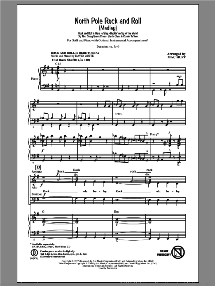 North Pole Rock And Roll (Medley) sheet music for choir (SAB: soprano, alto, bass) by Mac Huff, intermediate skill level