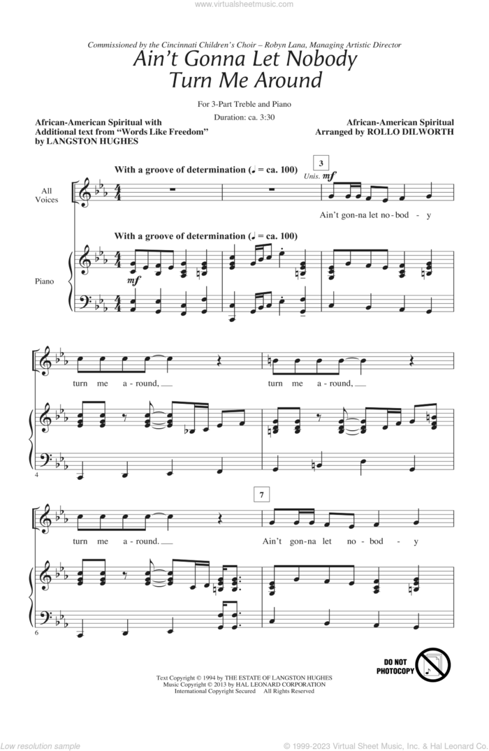 Ain't Gonna Let Nobody Turn Me Around sheet music for choir (3-Part Treble) by Rollo Dilworth, intermediate skill level