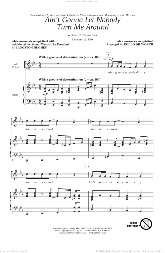 Ain't Gonna Let Nobody Turn Me Around sheet music for choir (3-Part Treble) by Rollo Dilworth, intermediate skill level