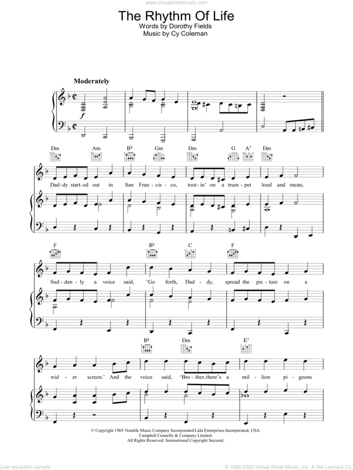 The Rhythm Of Life sheet music for voice, piano or guitar by Cy Coleman and Dorothy Fields, intermediate skill level