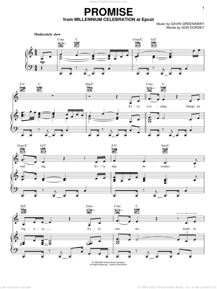 Promise sheet music for voice, piano or guitar by Kellie Coffey, Don Dorsey and Gavin Greenaway, intermediate skill level