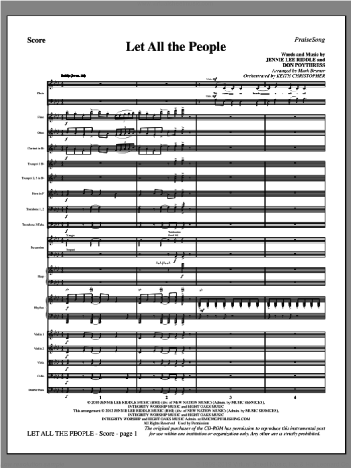Let All The People (COMPLETE) sheet music for orchestra/band (Orchestra) by Mark Brymer, Don Poythress and Jennie Lee Riddle, intermediate skill level