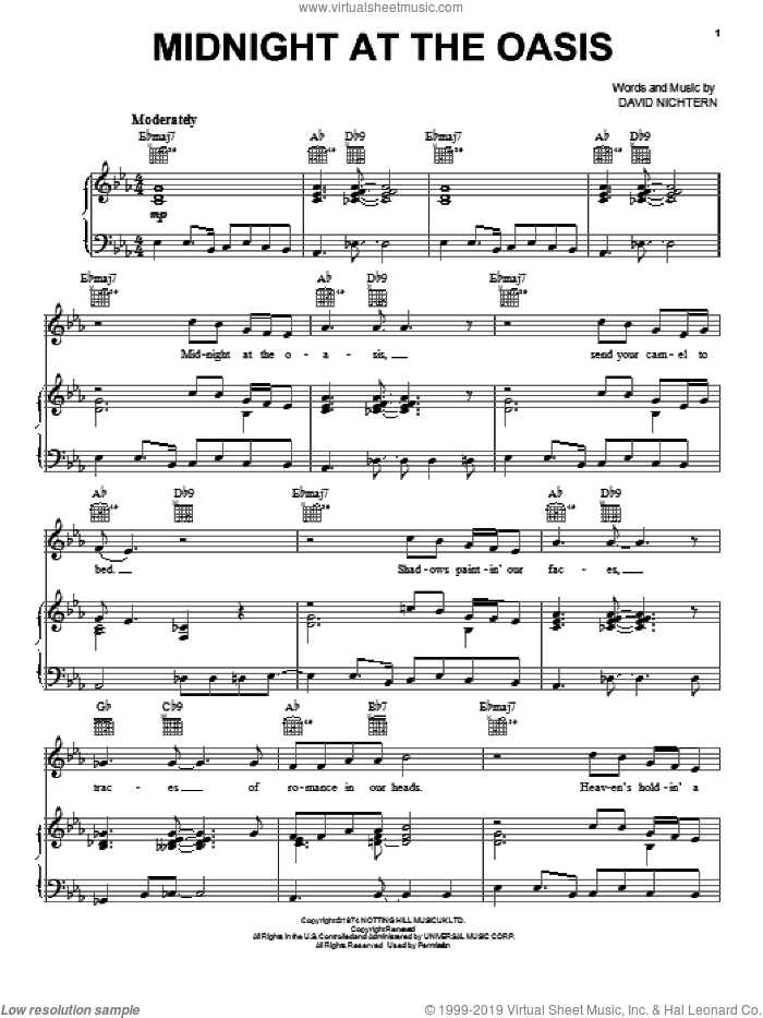 Midnight At The Oasis sheet music for voice, piano or guitar by David Nichtern, intermediate skill level