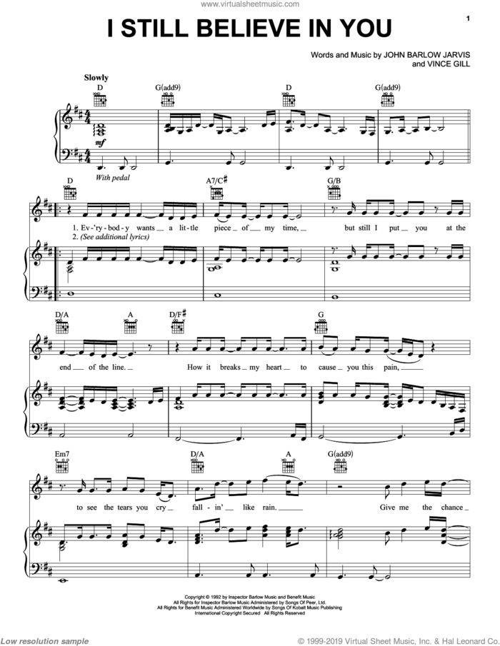 I Still Believe In You sheet music for voice, piano or guitar by Vince Gill, Desert Rose Band and John Jarvis, intermediate skill level