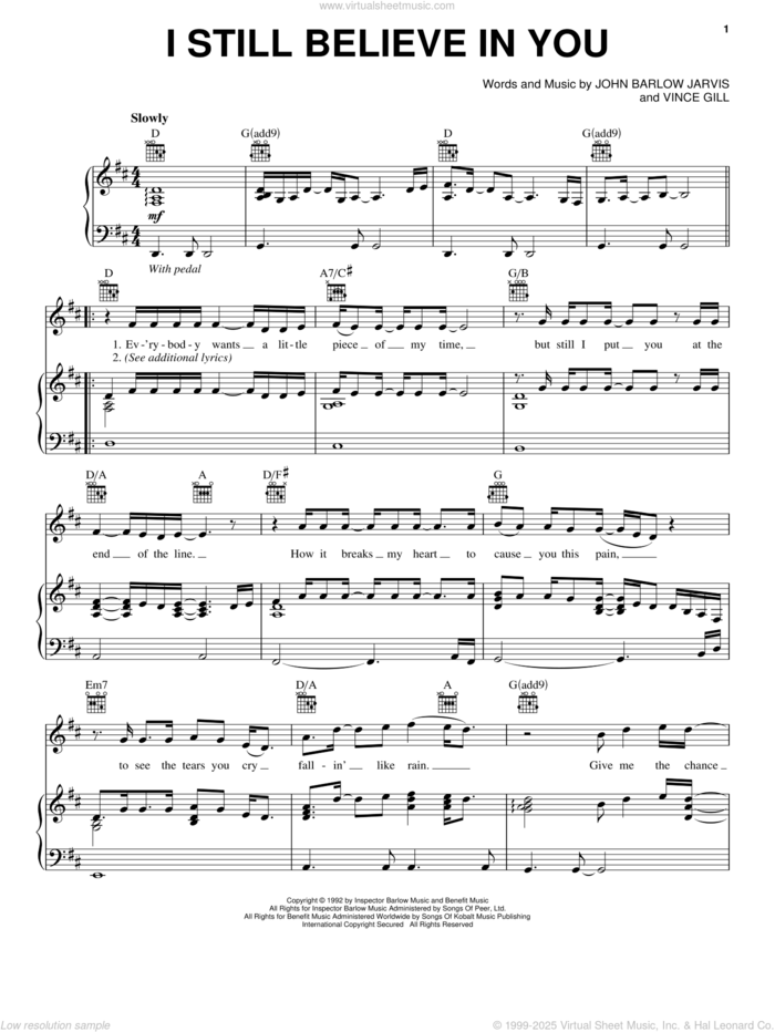 I Still Believe In You sheet music for voice, piano or guitar by Vince Gill, Desert Rose Band and John Jarvis, intermediate skill level