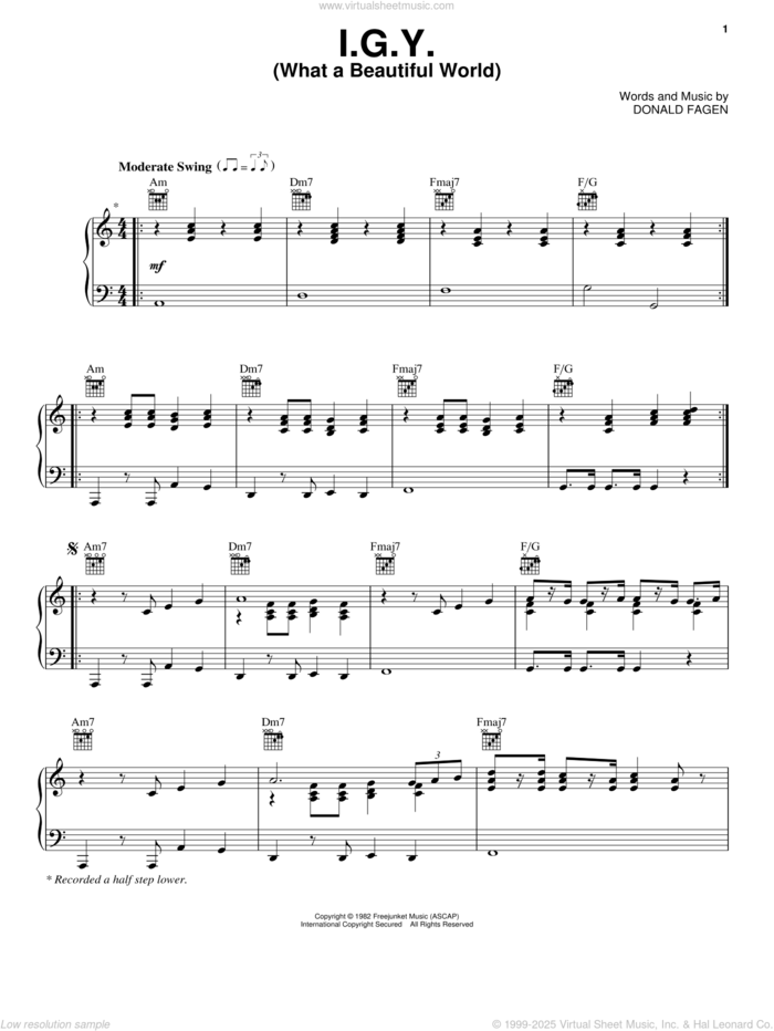 I.G.Y. (What A Beautiful World) sheet music for voice, piano or guitar by Donald Fagen and Steely Dan, intermediate skill level